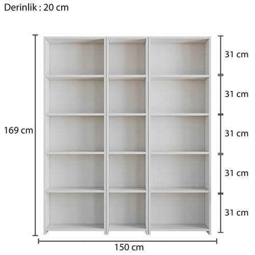 Angora Mobilya 15 Raflı Geniş Kitaplık - Görsel 3